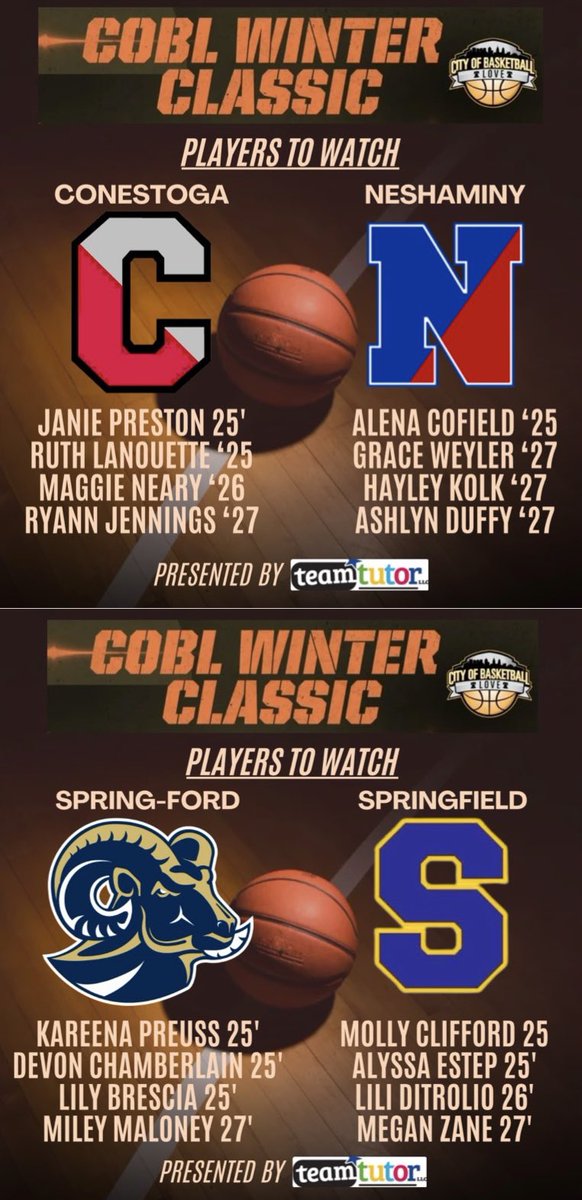 3 days away from our CoBL Winter Classic @ Ursinus! Come check out these great games on Sunday!!

<a href="/gagirlsbball/">Germantown Academy Girls Basketball</a> <a href="/BSHS_GirlsBball/">Bishop Shanahan Girls Basketball</a> <a href="/fcs_wbball/">FCS _WBball</a> <a href="/Carroll_GBball/">Archbishop Carroll Girls Basketball</a> <a href="/K_Slaughter1975/">Kevin Slaughter</a> <a href="/NDA_basketball/">Notre Dame Basketball🏀</a> <a href="/OHaraGirlsBball/">COH GirlsBasketball</a> <a href="/udhs_athletics/">UDHS Athletics</a> @stogagirlsbball <a href="/NeshaminyGBB/">Neshaminy Girls Basketball</a> <a href="/GbbFord/">Spring-Ford Girls Basketball</a> <a href="/SFDgirlsbball/">Springfield Girls Basketball</a>