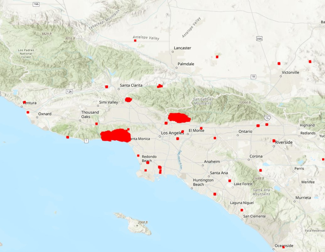 philbartie's tweet photo. NASA FIRMS fire mapping from space... showing the Los Angeles fires.

https://t.co/xd1bNPiTrF https://t.co/z6gQVMncvk