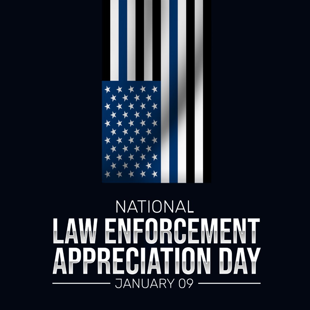 January 9th marks National Law Enforcement Appreciation Day. Join us in honoring and thanking the brave Americans who dedicate their lives to protecting our communities. #ThankYou #LawEnforcementAppreciation #PoliceOfficer