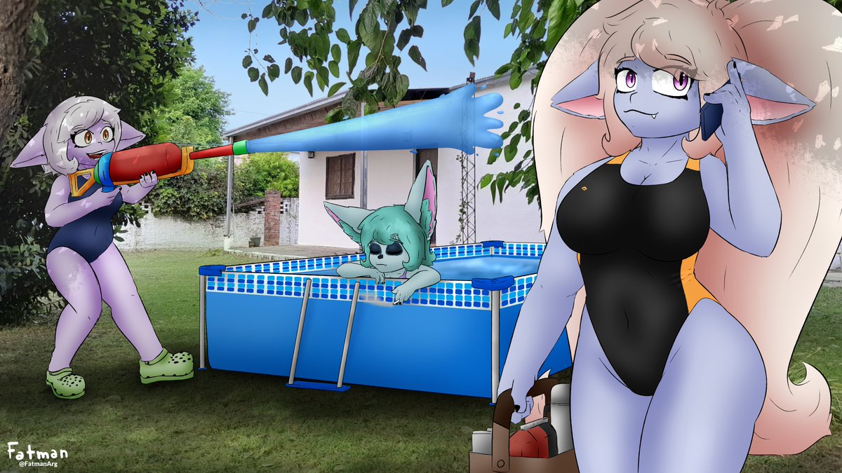 FatmanArg's tweet image. Juntadita en la pelopincho para pasar este calor veraniego 🥵
Tengan feliz jue🅱️es 💙💜
#yordle #LeagueOfLegendsFanArt