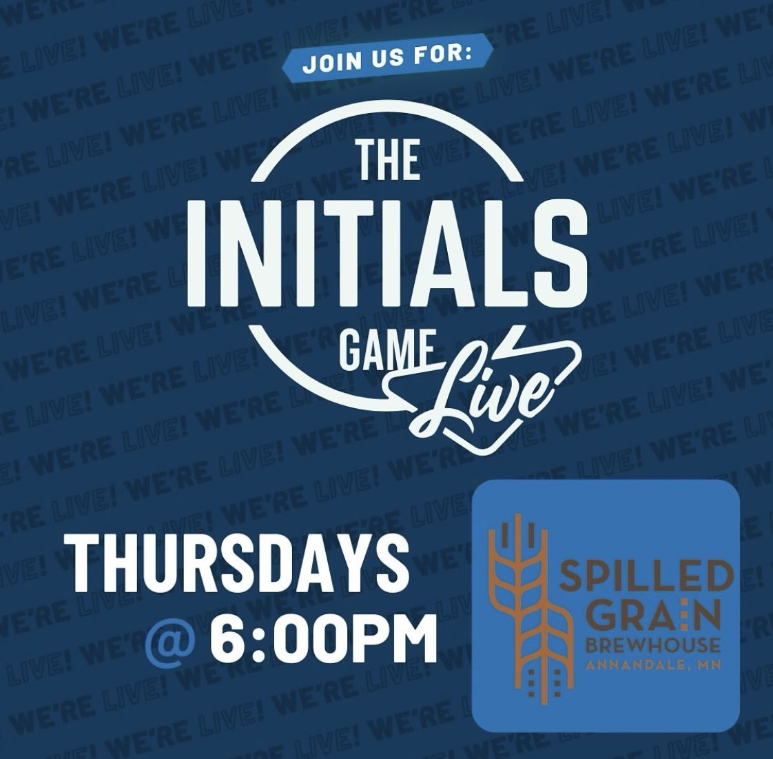 The Initials Game (@initialsgame) on Twitter photo TONIGHT: Initials Game Live debuts at <a href="/SpilledGrain/">Spilled Grain Brewhouse</a> at 6:00pm. Have fun Annandale!
InitialsGameLive.com TONIGHT: Initials Game Live debuts at <a href="/SpilledGrain/">Spilled Grain Brewhouse</a> at 6:00pm. Have fun Annandale!
InitialsGameLive.com
