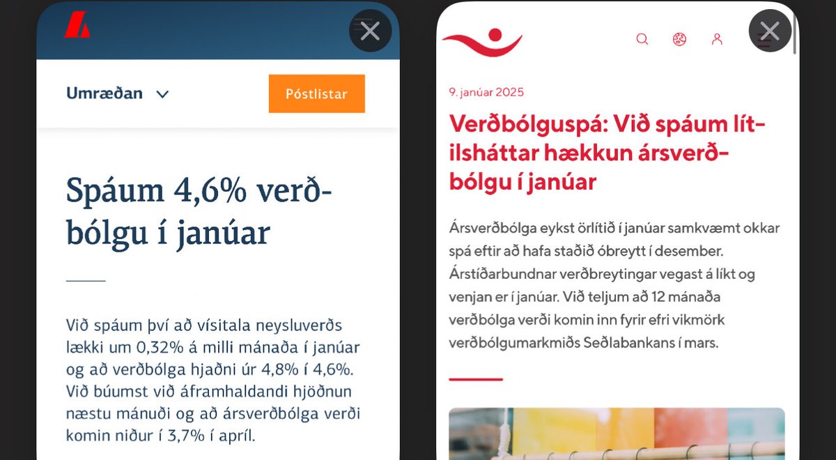 Lýsandi fyrir óvissuna hér að í tveimur verðbólguspám núna fyrir sama mánuð spáir önnur lækkun VNV um 0,32% en hin óbreyttri. Ársverðbólgan gæti því skv þessu lækkað í 4,6% eða hækkað í 4,9% … það er hressilegt bil og hvor spáin rætist gæti ráðið úrslitum um næstu vaxtaákvörðun.