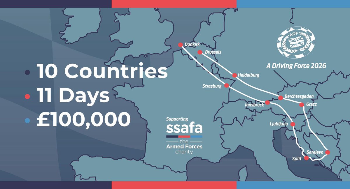 ADF26 is heading back to the Croatian coastline &amp; Bosnia and involves participants and support vehicles, experiencing an exhilarating 11-day driving adventure across 10 countries from 1-11 August 2026, hoping to raise £100,000 for <a href="/SSAFA/">SSAFA</a> 

Read more here: adrivingforce.co.uk/a-driving-forc…