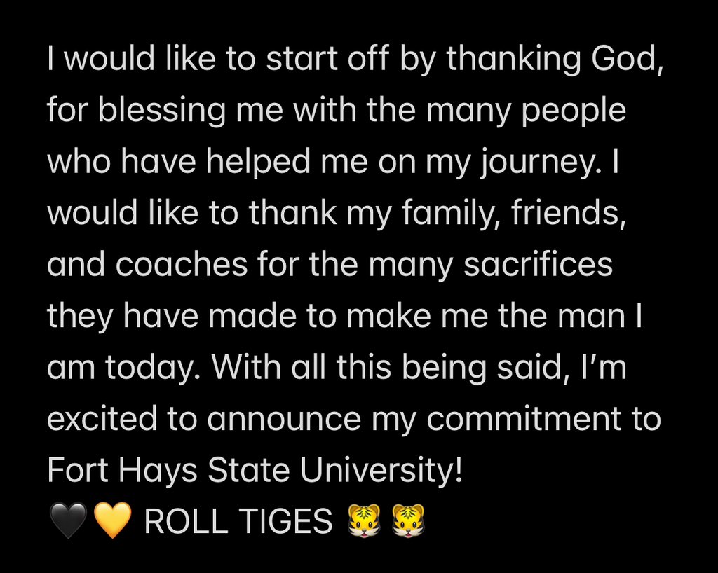 COMMITTED!! 🐯🐯
<a href="/ConwaySpringsFB/">Conway Springs FB</a> <a href="/RashadDaniels12/">Coach Daniels CSCS</a> <a href="/battleaxgym/">Brent Andra</a> <a href="/Coach_Hickel/">Layton Hickel</a> <a href="/CoachMharris/">Mitch Harris</a>