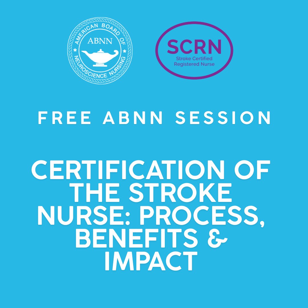NeuroNursesAANN's tweet photo. View the recording from the American Board of Neuroscience Nursing (#ABNN) session entitled "Certification of the Stroke Nurse: Process, Benefits & Impact."
Earn 1 CE contact hour. Access the FREE recording at https://t.co/szdtf8ez74
#SCRN #certifiednurse #strokenurse https://t.co/T1pZdEsmuz