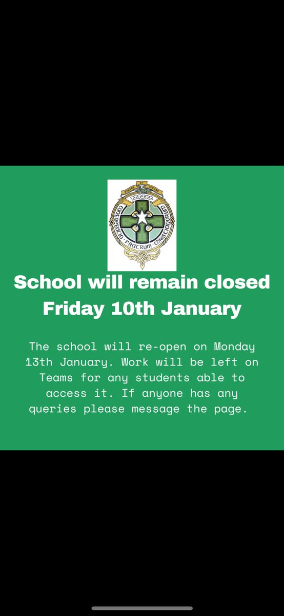 The Abbey School will remain closed tomorrow Friday 10th January. We will open on Monday 13th January when it is safe to do so. Please continue to engage with teachers on Teams and send a message to the page with any queries. Stay safe over the weekend everyone!