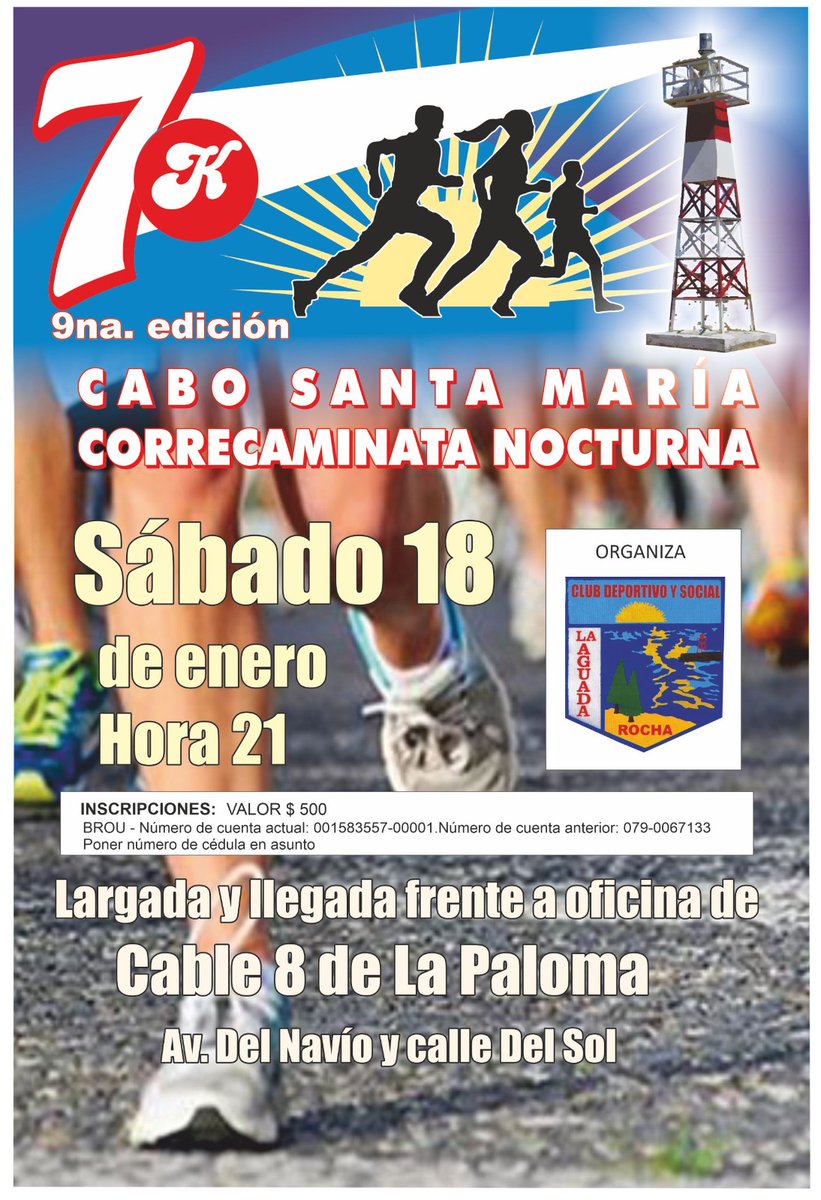 9a Edición de la 7K. Cabo Santa Maria. El sábado 18 de Enero en LA PALOMA.  Los esperamos!!!