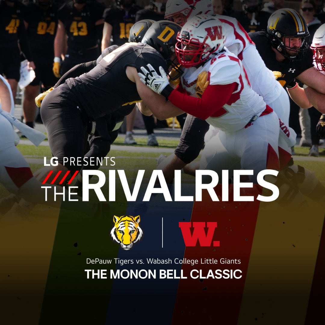 Wabash Athletics (@wabashathletics) on Twitter photo The BEST rivalry in college football history! Tune in tonight at 8 p.m. EST to cheer on <a href="/WabashFB/">Wabash College Football</a> in a bell game 130 years in the making.
You can stream #TheRivalries now on NCAA Championship Channel 100 or your LG TVš
bit.ly/4gIEJG5
@wabashfb
#WAF
#Dingding The BEST rivalry in college football history! Tune in tonight at 8 p.m. EST to cheer on <a href="/WabashFB/">Wabash College Football</a> in a bell game 130 years in the making.
You can stream #TheRivalries now on NCAA Championship Channel 100 or your LG TVš
bit.ly/4gIEJG5
@wabashfb
#WAF
#Dingding