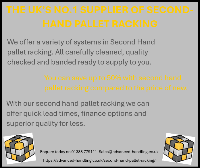 Advancedh's tweet image. Why choose second hand pallet racking? The list is endless as to why second hand pallet racking is the way forward. Great quality, sustainable, long lasting and all for less than you pay for new. 
Get in touch today for a quote! 
* 01388 779111
* sales@advanced-handling.co.uk