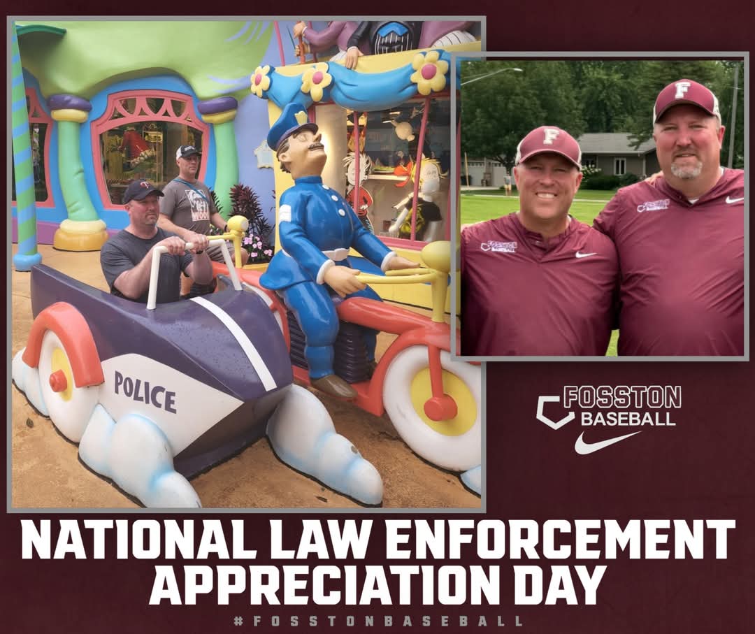 It's National Law Enforcement Appreciation Day!  Thanks to all of our law enforcement for what they do to keep us safe, not just on the bases but every day.  A special thanks to two of the best guys we know, Coach Lieutenant Norland and Coach Chief Norland ⚾️🚓 #FosstonBaseball