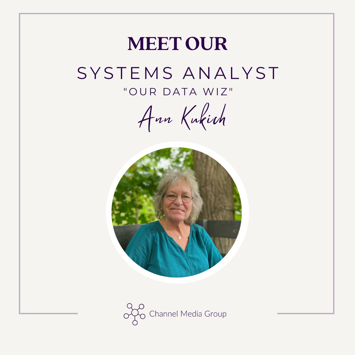 AtWorkFreebies's tweet image. Meet Ann, our &quot;Data Wiz&quot;. Ann manages technical aspects of systems, data, and data structures that help support Channel Media Groups’ abilities to reach targeted audiences and program production. Get to know our team by visiting our website!
 #employee #datawiz
