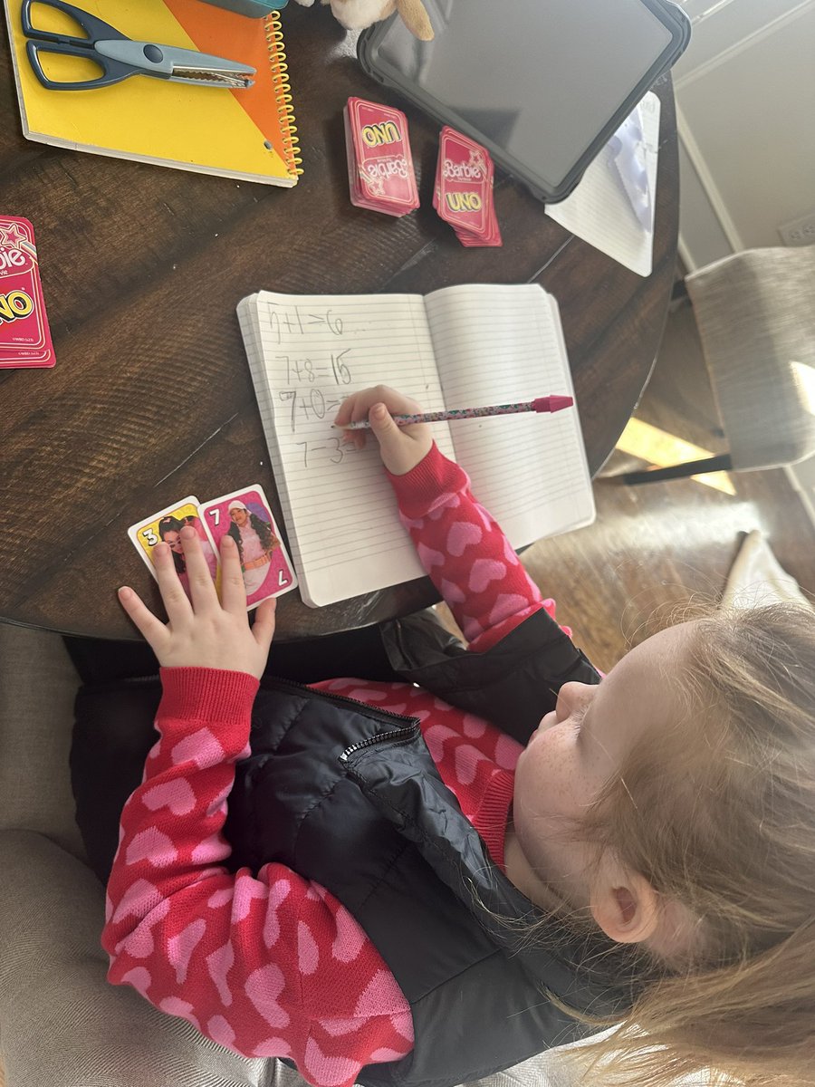 Heather Buckman (@hmbuckman) on Twitter photo Virtual learning means addition war with Barbie Uno Cards. #SharetheGoodLPS <a href="/RVRoadrunner/">Ridgeview Elementary</a> Virtual learning means addition war with Barbie Uno Cards. #SharetheGoodLPS <a href="/RVRoadrunner/">Ridgeview Elementary</a>