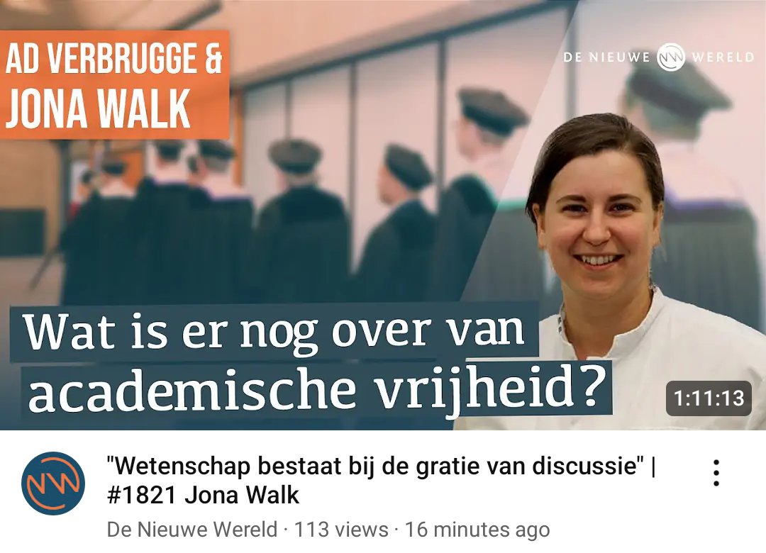 JonaWalk's tweet image. Ik heb nu drie keer mee gemaakt dat er nadelige consequenties zijn wanneer je als wetenschapper onderzoek doet wat jou instituut niet goed uitkomt. Wat zegt dit over de academische vrijheid in Nederland? Met Ad Verbrugge ging ik er over in gesprek.
youtu.be/SZCZWg7TnHw?fe…
