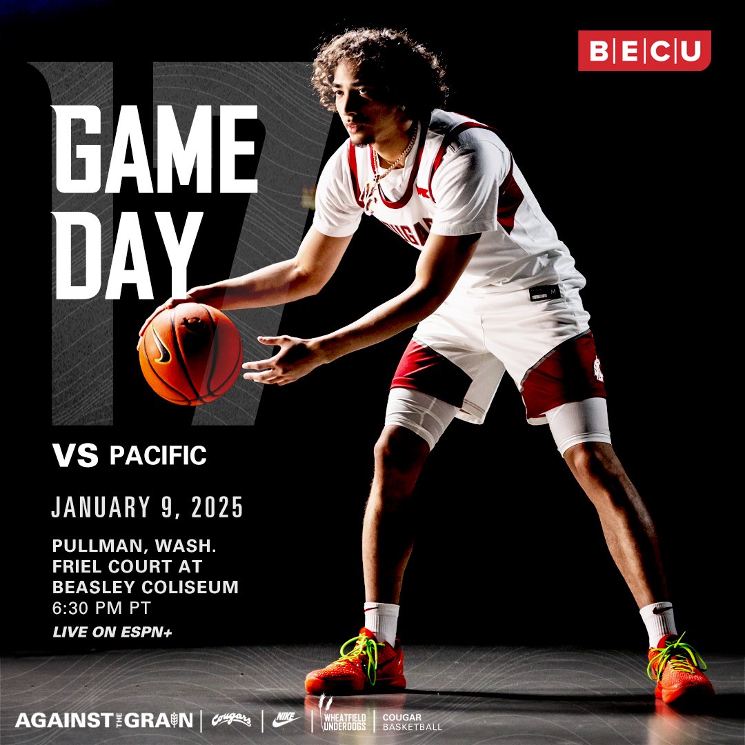 Time to party! 🕺🏼 Cougs host Pacific for Greek Night presented by <a href="/BECU/">BECU</a> 

🆚 Pacific
⏰ 6:30PM PT
📍 Pullman, Wash.
🏟️ Beasley Coliseum
🎥 ESPN+
📻 Cougar Radio Network
📊 wsustats.com

#GoCougs | #AgainstTheGrain
#WheatfieldUnderdogs 🌾