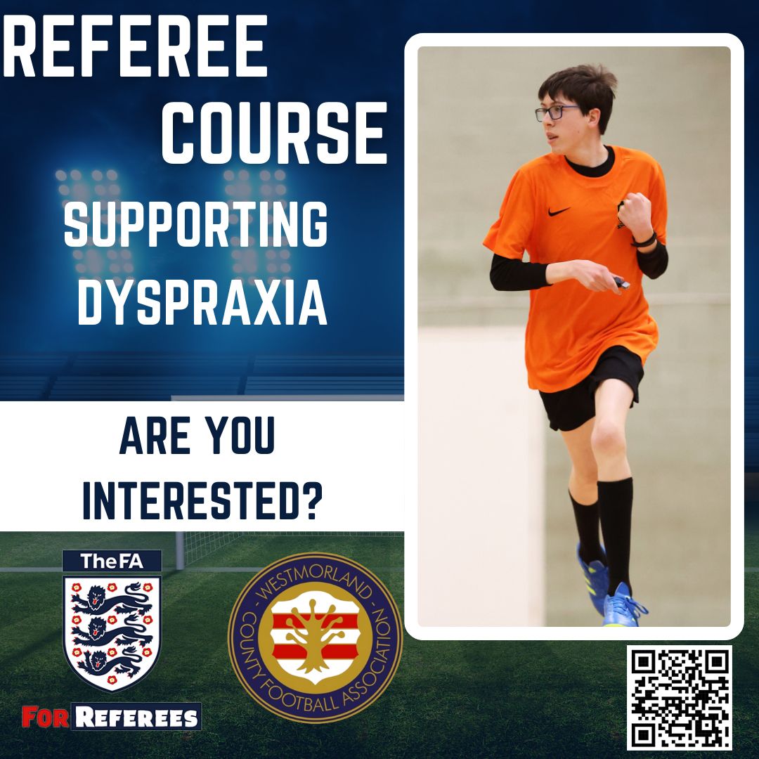 FA Refereeing (@farefereeing) on Twitter photo Fantastic initiative from <a href="/WestmorlandFA/">Westmorland FA</a> referee Alexander Wilson supporting the creation of a referee course for people living with dyspraxia. 🙌
If you'd like to get involved, sign up below. ⬇️
forms.office.com/e/ugLAjKT3Qi Fantastic initiative from <a href="/WestmorlandFA/">Westmorland FA</a> referee Alexander Wilson supporting the creation of a referee course for people living with dyspraxia. 🙌
If you'd like to get involved, sign up below. ⬇️
forms.office.com/e/ugLAjKT3Qi