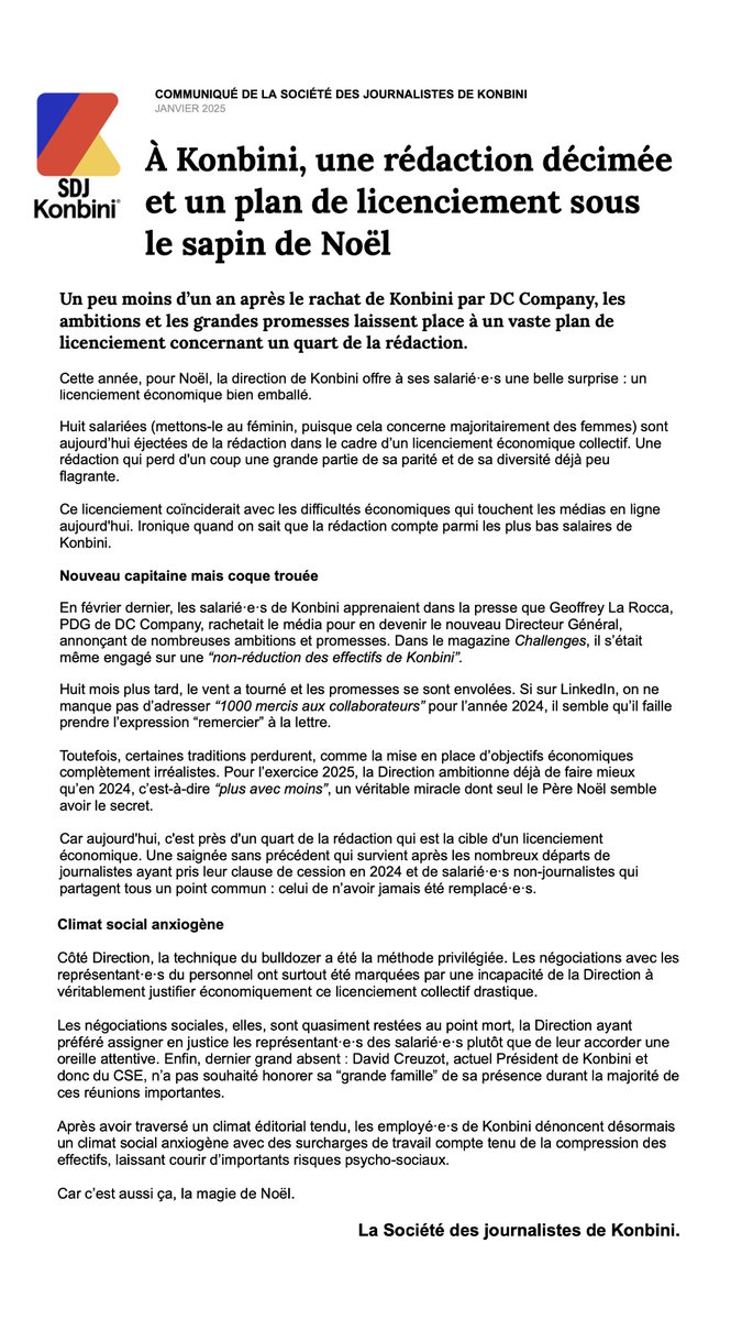 À Konbini, une rédaction décimée et un plan de licenciement sous le sapin de Noël