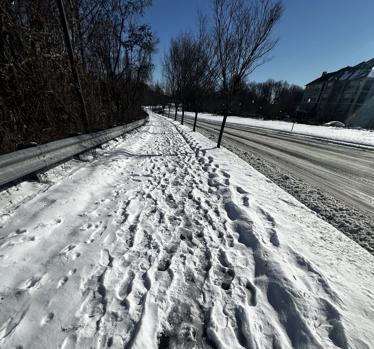 There is genuinely no reason a major sidewalk should look like this 4 days after an 8" snowstorm, we do not live in the south 😭😭