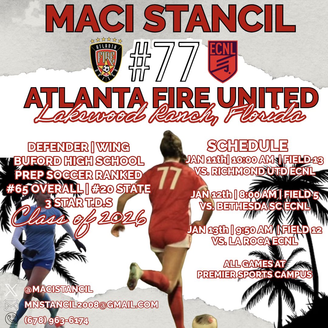 Maci Stancil (@macistancil) on Twitter photo Headed to FL! Hope to see you at our games!!@TopDrawerSoccer <a href="/PrepSoccer/">Prep Soccer ⚽️</a> <a href="/TheSoccerWire/">SoccerWire</a> <a href="/TheECNL/">The ECNL</a> <a href="/AFU_2008_ECNL/">Atlanta Fire United 08G ECNL</a> Headed to FL! Hope to see you at our games!!@TopDrawerSoccer <a href="/PrepSoccer/">Prep Soccer ⚽️</a> <a href="/TheSoccerWire/">SoccerWire</a> <a href="/TheECNL/">The ECNL</a> <a href="/AFU_2008_ECNL/">Atlanta Fire United 08G ECNL</a>