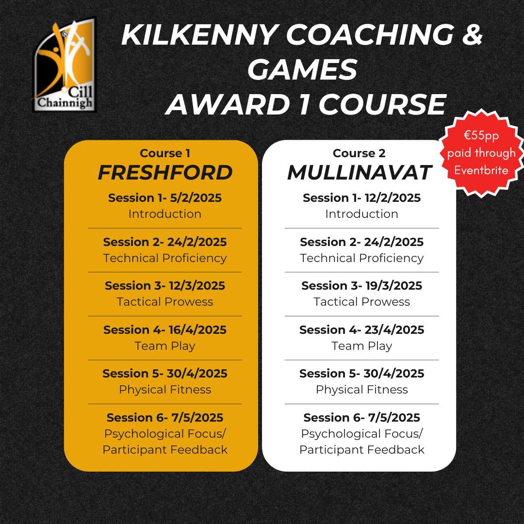 There may be a big freeze on 🥶But we have plenty of opportunities for coaches to attend ICGG and Award 1 courses, all course can be applied for through the following link. 

learning.gaa.ie/search/all?key…

For further information contact Philip.campion.Gpo.kilkenny@gaa.ie