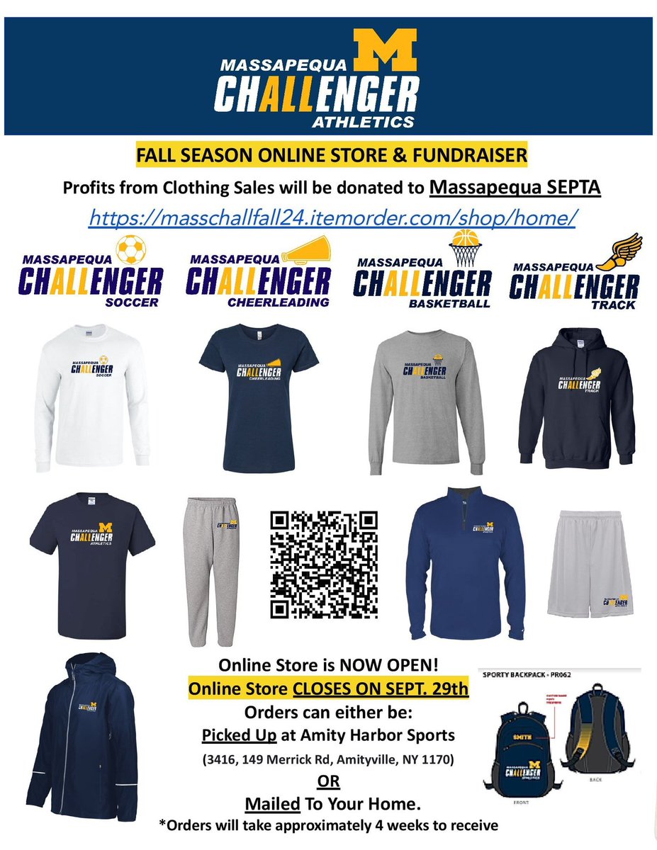 CoachHoffBMS's tweet photo. “Gear Up” for the Massapequa Challenger Winter Athletic Season.  The Online Store is now open.  It will close this Sunday, Jan 12th.  Go Chiefs!  https://t.co/pdJ8BiompM https://t.co/WcTAYOai8f