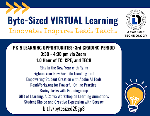 Start off the new year by joining our Elementary team for their Byte-Sized Learning sessions! 🥳[bit.ly/bytesized25gp3]