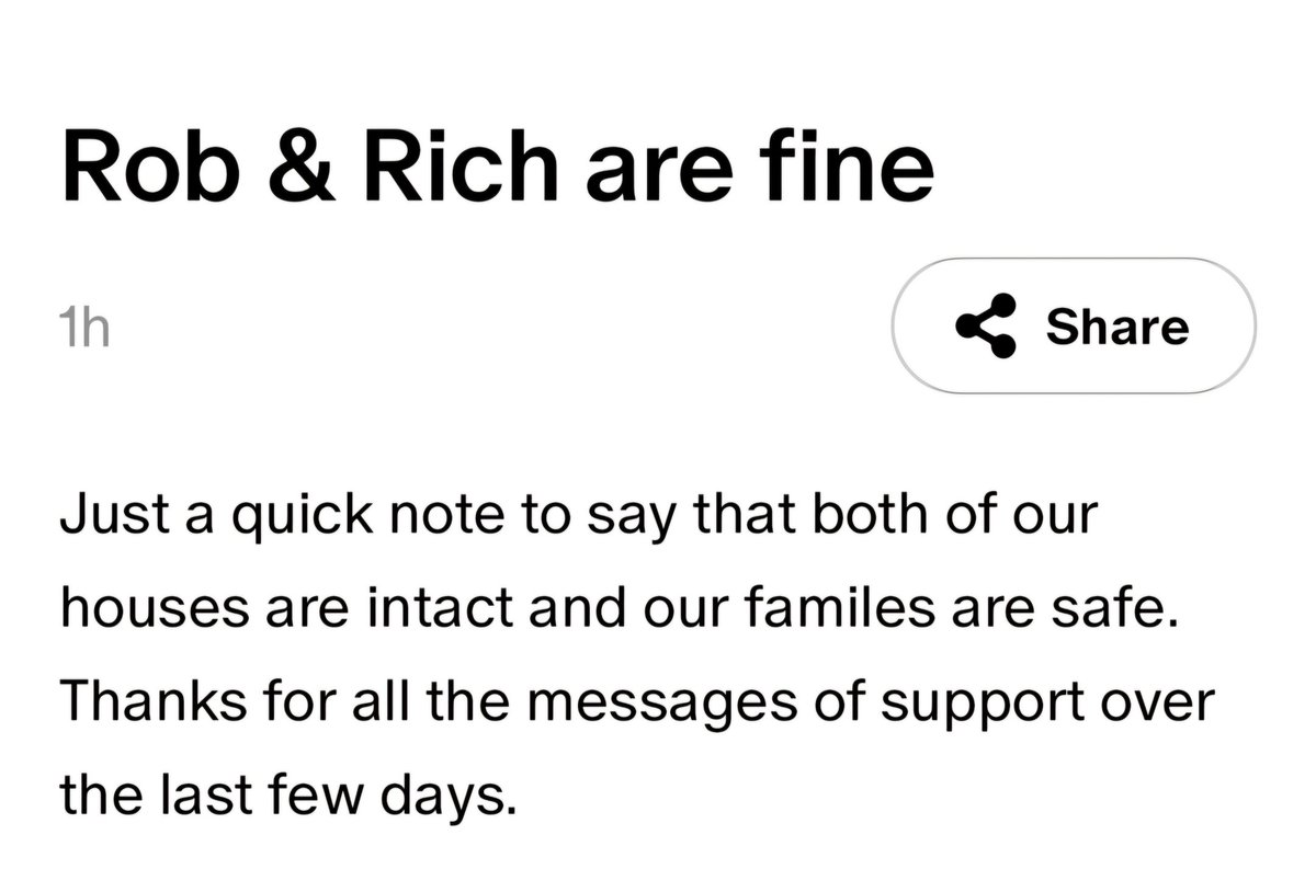 RSJrFanWorld (@rsjrfanworld) on Twitter photo Breaking the rules on sharing Patreon content just this once, because, judging by our DMs, our <a href="/KingsOfCon/">Kings of Con : The Podcast</a> and their kin are on your minds during the devastating LA fires.
Stay safe guys! Breaking the rules on sharing Patreon content just this once, because, judging by our DMs, our <a href="/KingsOfCon/">Kings of Con : The Podcast</a> and their kin are on your minds during the devastating LA fires.
Stay safe guys!