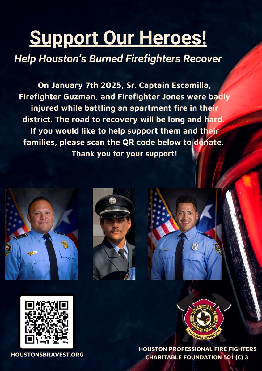🚒 Help Our Heroes Heal 🚒

Our firefighters risk everything to protect us. Now it’s our turn to help them. The HPFFA Charitable Foundation is raising funds to support our three brothers who were critically injured in the line of duty this week.
Click the QR code below to donate.