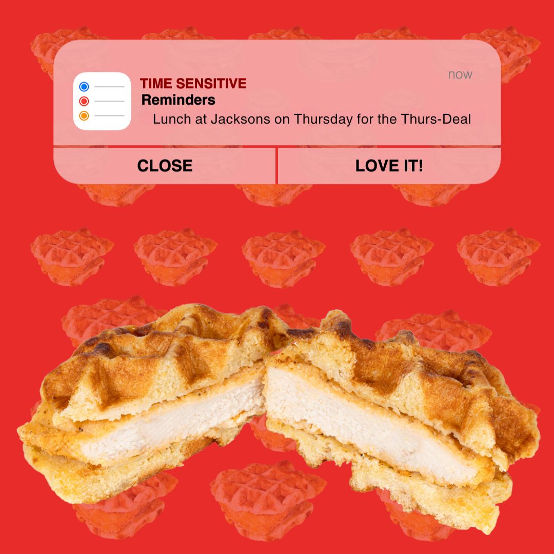 JacksonsStores's tweet photo. It's Thursday, lunch at Jacksons is a no brainer! ποΈπ€·
$3 Chicken and Waffle Sandwich today. Let's Go!
#lunch #grabandgo #grabandgolunch #chickenandwaffles https://t.co/mvXDhhCpG5