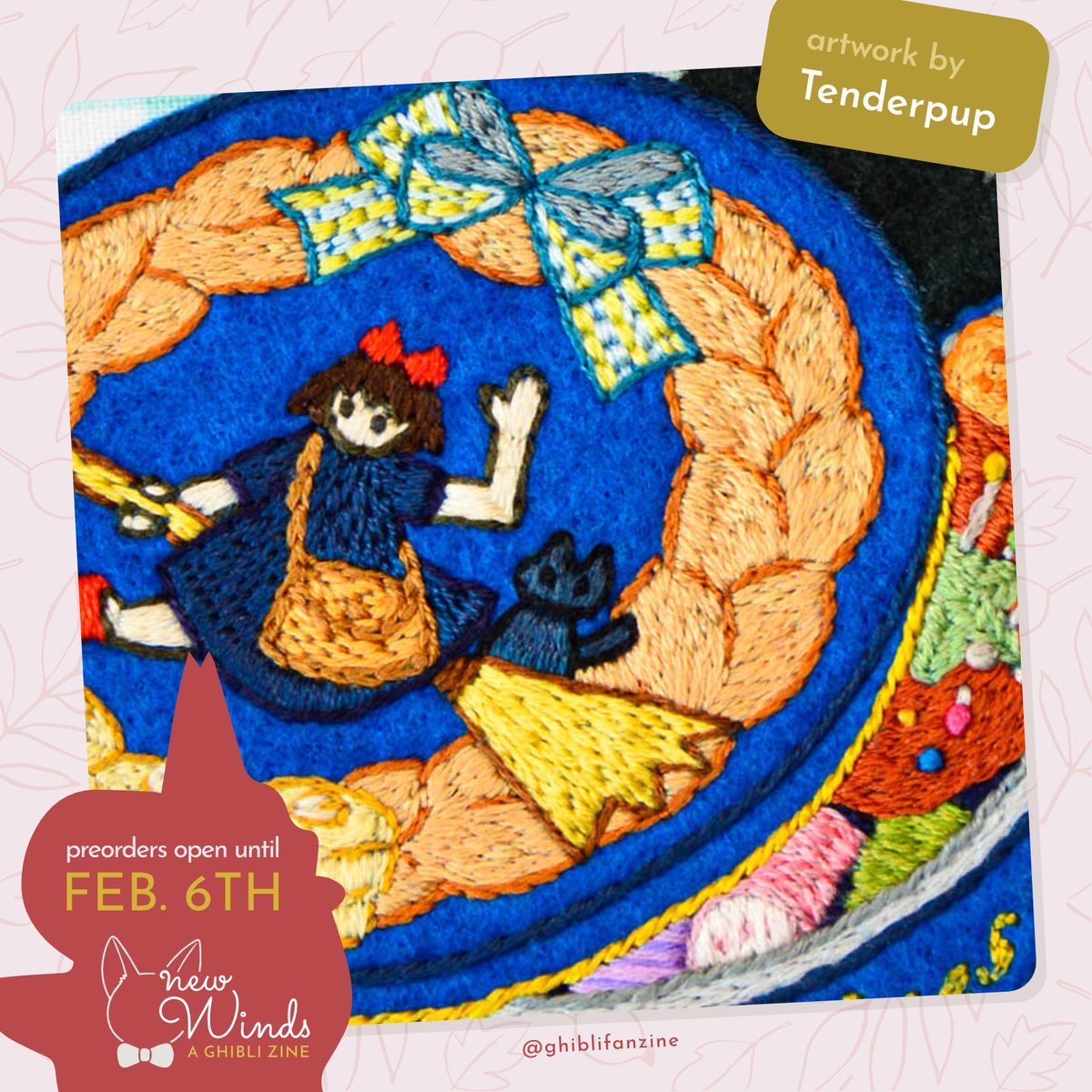 💖 Y'ALL! I'm super duper excited to have a new embroidery felt collage piece featured in New Winds: a Studio Ghibli Fanzine 🥺 <a href="/ghiblifanzine/">New Winds: A Studio Ghibli Zine</a>

💖 Here's a sneak peek 🥰
✨ Preorders open now til Feb 6!! studioghiblizine.bigcartel.com