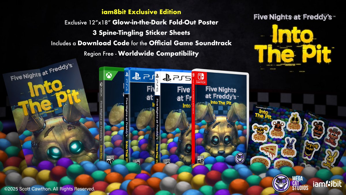 NEW:

Travel back to the pixel-art past to survive the terror of FIVE NIGHT'S AT FREDDY'S: INTO THE PIT!

Our Exclusive Edition comes with a 12"x18" glow-in-the-dark poster, 3 sticker sheets, &amp; a download code for the soundtrack!

Preorder here: bit.ly/intothepitee
