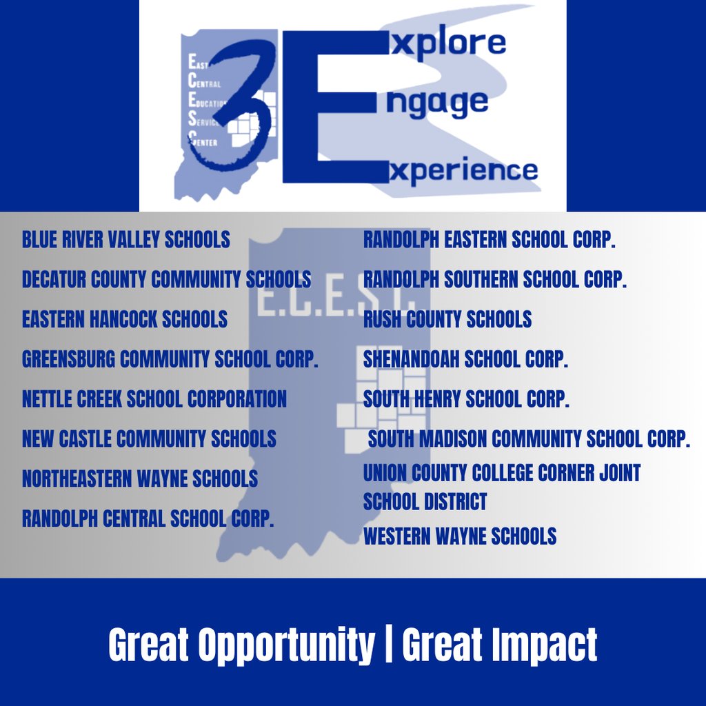 Did you know that for 22-24 ECESC received a 3E grant from IDOE to help schools increase the number of students engaging in career exploration based on the needs of their communities? This group of 16 community-connected districts is doing great work that we proudly support!