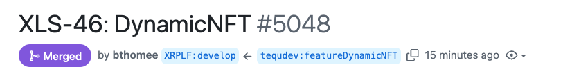 msvadari's tweet photo. Congrats to @Vet_X0 and @_tequ_ on their hard work on XLS-46d (Dynamic NFTs)! The PR was just merged into rippled and will be included in the next release. https://t.co/I9KZhENyFb