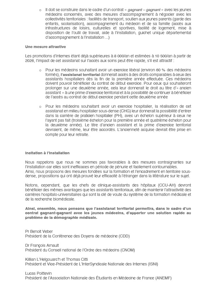 Ordre des Médecins (@ordre_medecins) on Twitter photo 📢 Crise de l’accès aux soins : place à l’assistanat territorial ! <a href="/ordre_medecins/">Ordre des Médecins</a> <a href="/ConfDoyensMed/">Conférence nationale des Doyens de médecine</a> <a href="/ISNItwit/">ISNI - InterSyndicale Nationale des Internes</a> <a href="/ANEMF/">ANEMF</a>
Une solution rapide et volontariste pour renforcer la présence médicale dans les zones sous-denses.
Un contrat gagnant-gagnant avec les jeunes médecins ! ⬇️ 📢 Crise de l’accès aux soins : place à l’assistanat territorial ! <a href="/ordre_medecins/">Ordre des Médecins</a> <a href="/ConfDoyensMed/">Conférence nationale des Doyens de médecine</a> <a href="/ISNItwit/">ISNI - InterSyndicale Nationale des Internes</a> <a href="/ANEMF/">ANEMF</a>
Une solution rapide et volontariste pour renforcer la présence médicale dans les zones sous-denses.
Un contrat gagnant-gagnant avec les jeunes médecins ! ⬇️
