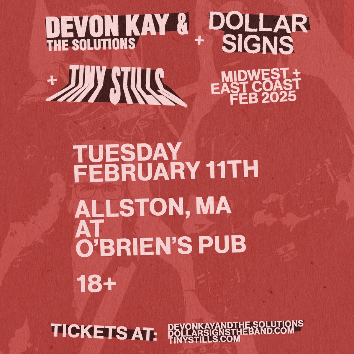 get2thegigbos's tweet photo. Epic show happening in Allston one month from today! See @DevonKSolutions with @DollarSignsBand and @tinystills at @OBriensPub02134 on 2/11!

Get ur tix: https://t.co/2NLDaQSU20 https://t.co/sT3hLaiAuJ