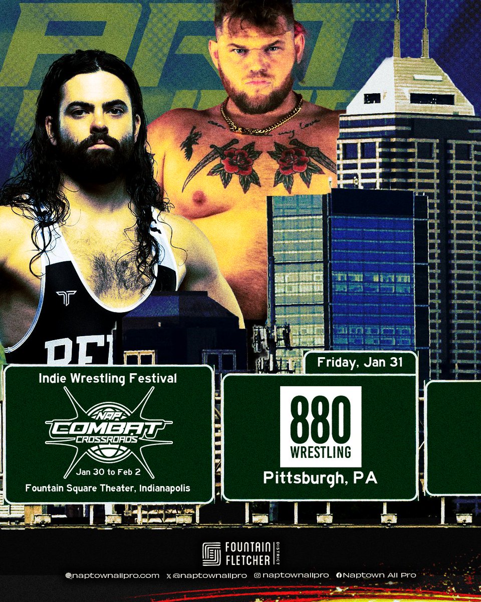 NaptownAllPro's tweet image. BREAKING
@WWA4ATL × @880wrestling are coming to Naptown TOGETHER during Rumble weekend on Friday, January 31

NAP Combat Crossroads
Thursday, Jan 30th to Sunday, February 2nd
Fountain Square Theater, Indianapolis, IN

Follow @CombatXrds for more info