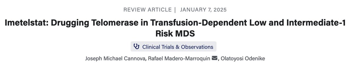 Brand new review by <a href="/rafmadero/">Rafael Madero Marroquín</a> Joseph Cannova and <a href="/myeloidmalig/">Toyosi Odenike</a> on imetelstat in lower-risk MDS!

ashpublications.org/bloodadvances/…