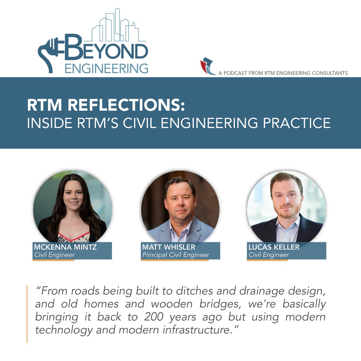 RTM_ENG's tweet image. This miniseries episode explores the career paths, mentorship relationships, and fascinating projects within our civil engineering teams across RTM. listen here: hubs.ly/Q031k1DW0
#RTMengineering #beyondengineering #AECpodcast #RTMCivilTeam
