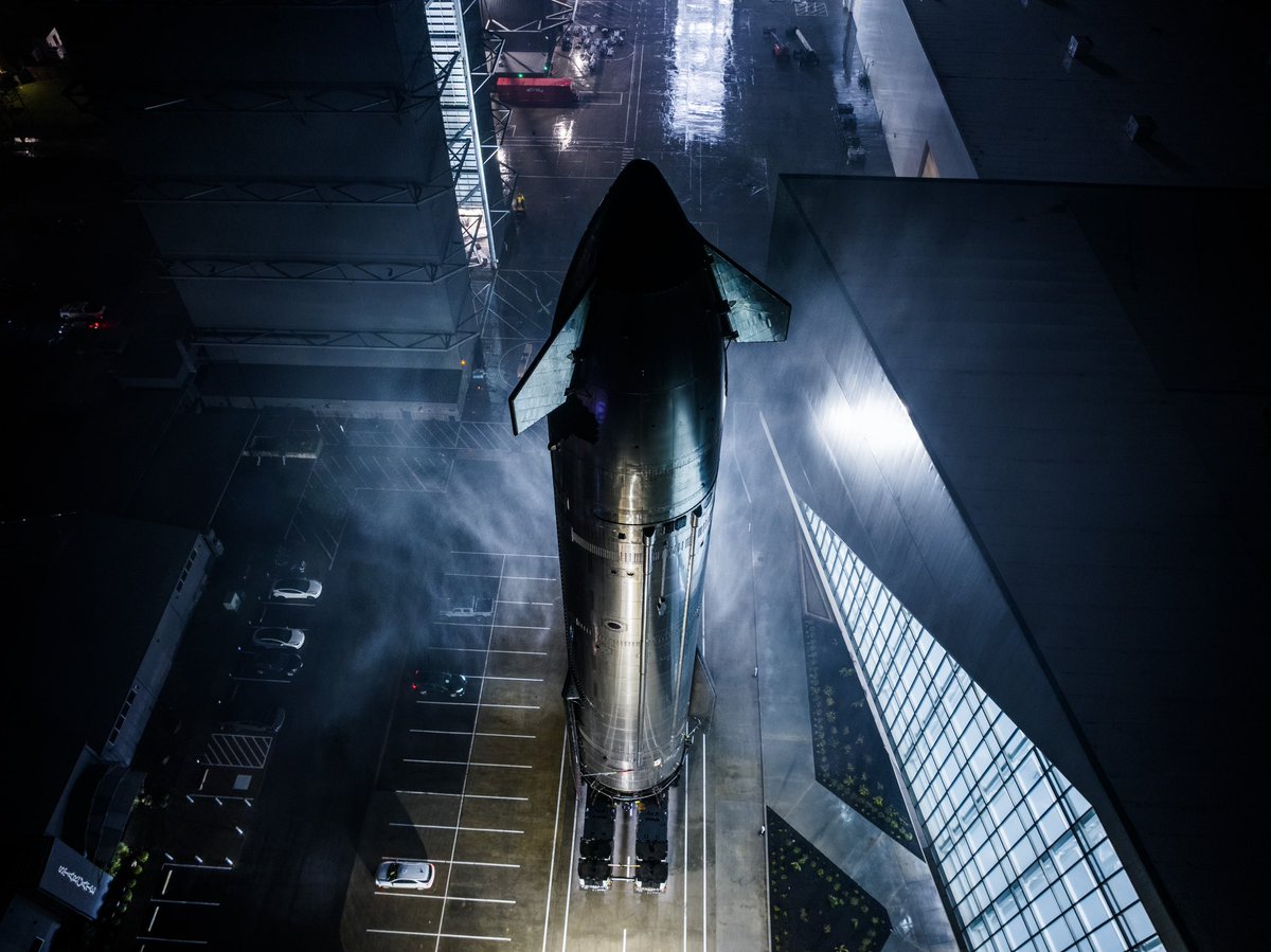 elonmusk's tweet image. Starship to launch tower this morning