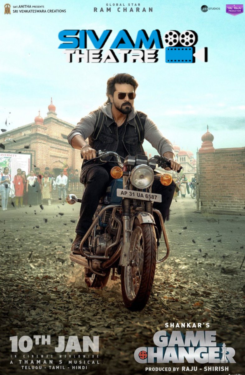 #GameChanager 
#GameCharanOnJan10 
Online Booking Open 
sivamtheatre.com
<a href="/SivamTheatre/">Sivam Theatre</a>