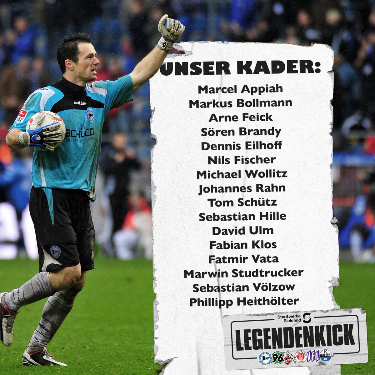 Das ist unser vollständiger Kader für den Stadtwerke-Legendenkick! 💪

Für Kurzentschlossene wird es Sonntag übrigens eine Tageskasse geben, also kommt vorbei, Einlass ist ab 13 Uhr! 😊🤝

#immerdabei