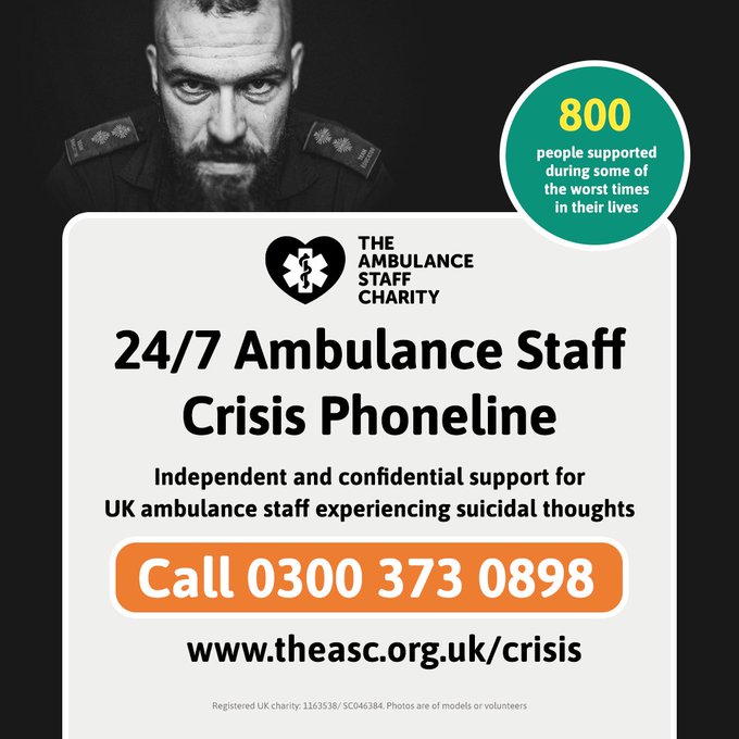 The Association of Ambulance Chief Executives (@aace_org) on Twitter photo Since 2022, the #AmbulanceStaff Crisis Phoneline has helped over 800 people.
<a href="/TASCharity/">TASC The Ambulance Staff Charity</a> developed the service in partnership with
<a href="/AACE_org/">The Association of Ambulance Chief Executives</a> to offer 24/7 support to UK #Ambulance staff experiencing suicidal thoughts.
Read more about this achievement > aace.org.uk/news/ambulance⦠Since 2022, the #AmbulanceStaff Crisis Phoneline has helped over 800 people.
<a href="/TASCharity/">TASC The Ambulance Staff Charity</a> developed the service in partnership with
<a href="/AACE_org/">The Association of Ambulance Chief Executives</a> to offer 24/7 support to UK #Ambulance staff experiencing suicidal thoughts.
Read more about this achievement > aace.org.uk/news/ambulanceβ¦