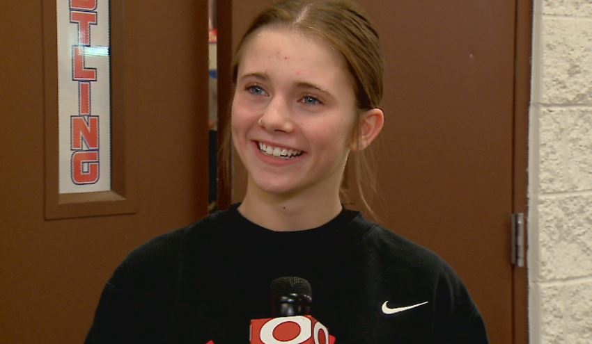 WISHNews8's tweet photo. She's a @RWF_Wrestle junior coming off a sectional title and chasing a state championship. @RHS_Athletics Claire May is #TheZoneExtra athlete of the week. Meet her tonight on @MyINDYtv at 7pm! @roncallihigh https://t.co/j3CTRwLAGl