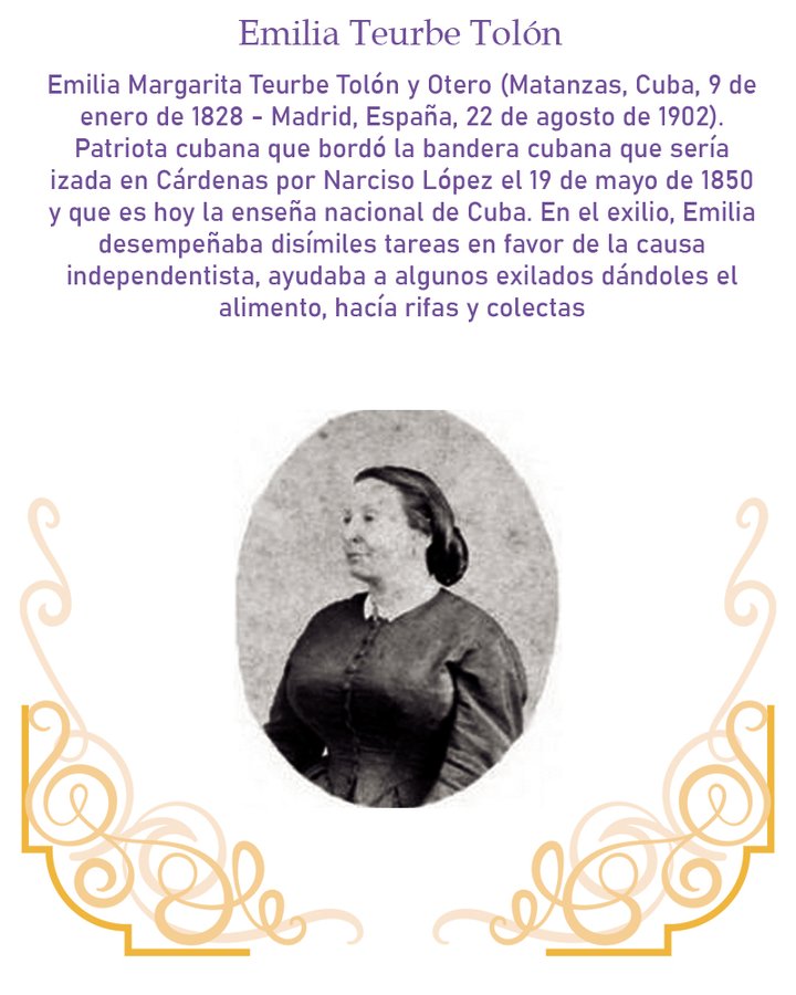🇨🇺 La primera bandera cubana, la de la estrella solitaria, que sería izada en Cárdenas por Narciso López debe su creación a las manos de la patriota Emilia Teurbe Tolón, quién naciera en Matanzas un 9 de enero de 1828.
#Matanzas