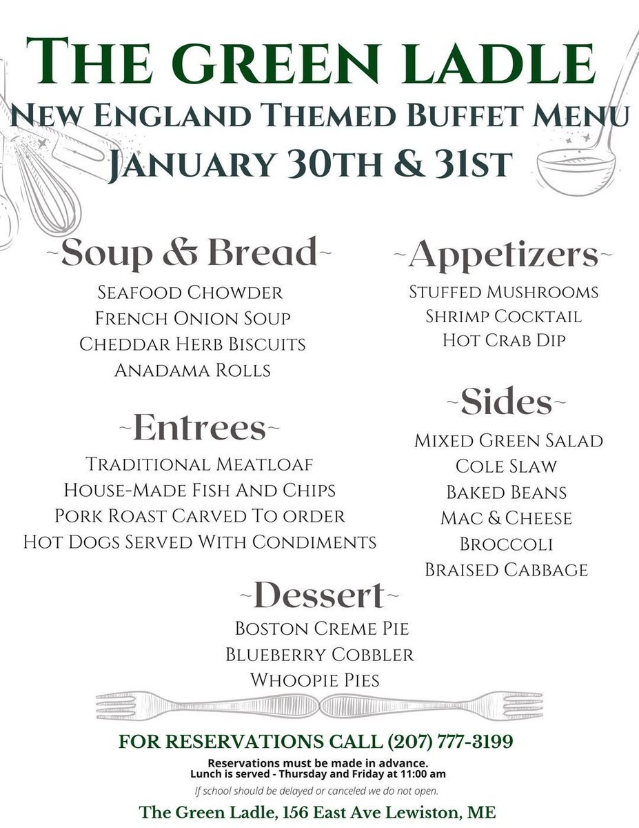 Our friends at the Geen Ladle at <a href="/LRTC4ME/">LRTC</a> will have a New England-themed buffet on Jan. 30 and Jan. 31. Click on the image below to find out more.
