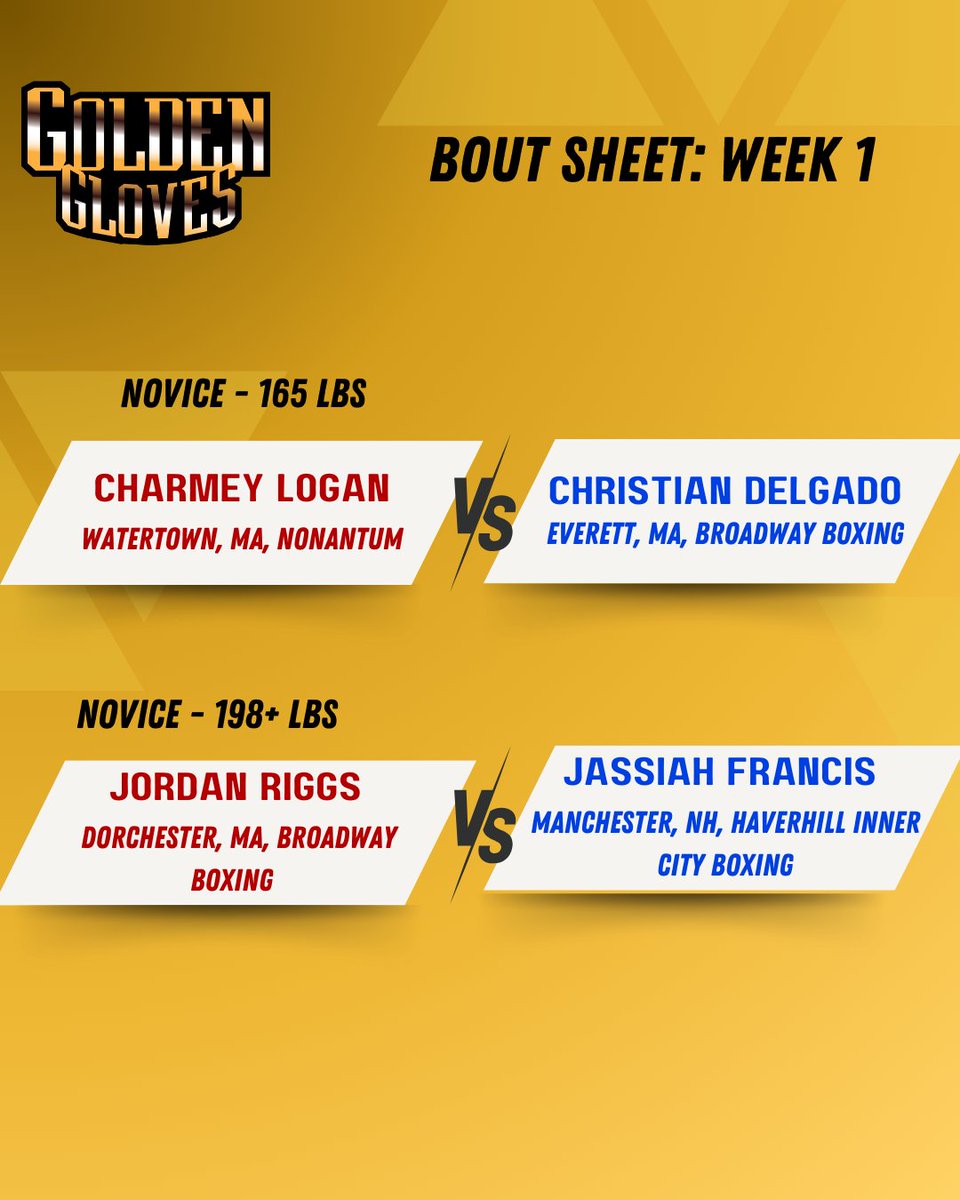 The 2025 GoldenGloves Bout Sheet is here!

Check out the lineup for tonight, starting at 7:30 at <a href="/LowellAud/">Lowell Auditorium</a> 

Don't wait! Buy your tix now!

*Buy directly from Spectacle Live, Lowell Memorial Auditorium, or ETix to avoid scams.

#GOLDENGLOVES