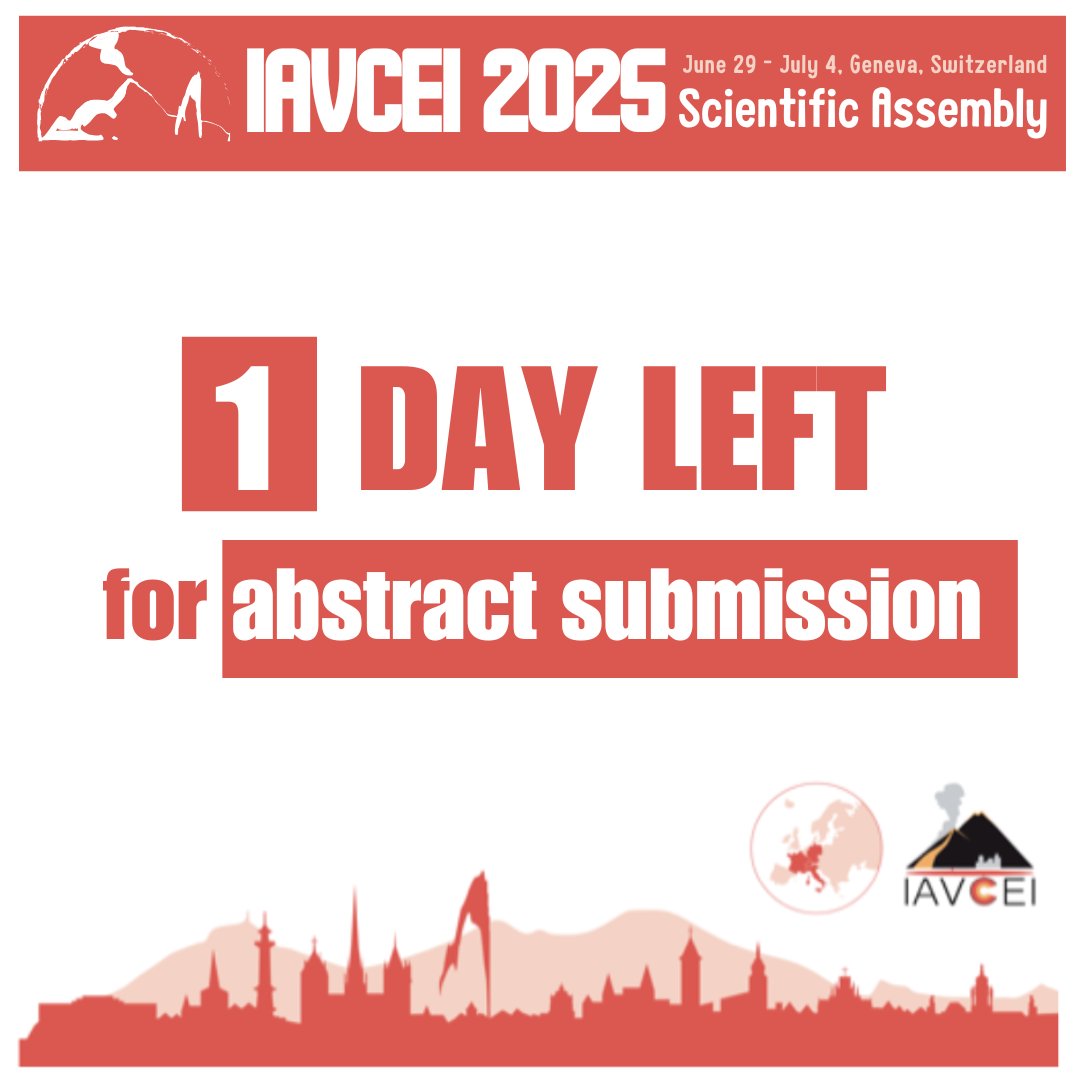 🚨REMINDER: Only 1 day left to submit your abstract!

Remember to submit your abstract before:
📅 January 10, 2025

💻 Submission portal : visit our website on-line-form.eu/iavcei2025sa/a…

📩 Questions regarded to IAVCEI25 please and an email to: iavcei2025@symporg.ch