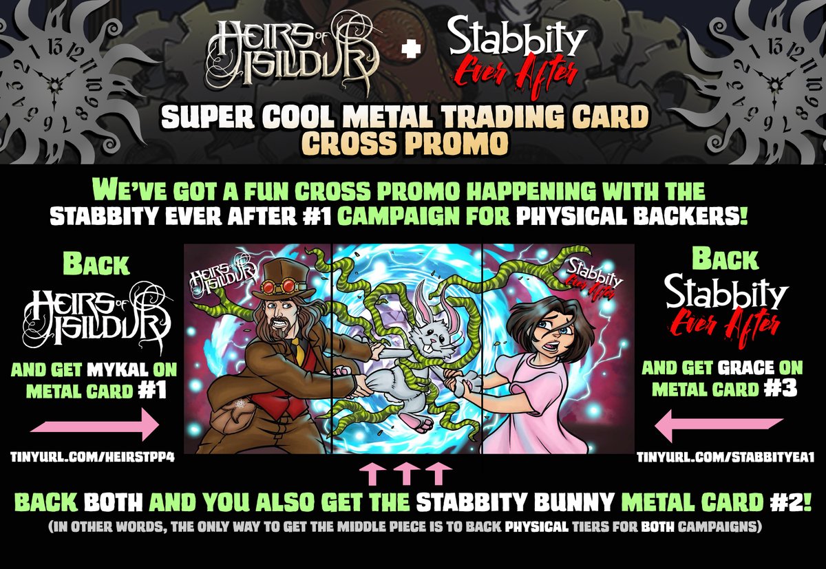7 REVEALS IN 7 DAYS #4: for the upcoming <a href="/HeirsOfIsildur/">HEIRS OF ISILDUR: The Perilous Prospect 4 OUT NOW!</a>  'The Perilous Prospects #1-4 on <a href="/KickstarterRead/">Kickstarter Reads</a> <a href="/Kickstarter/">Kickstarter</a> 

A METAL TRADING CARD cross promo with <a href="/StabbityBunny/">Stabbity Bunny</a> 

Follow our CAMPAIGN here: tinyurl.com/heirstpp4