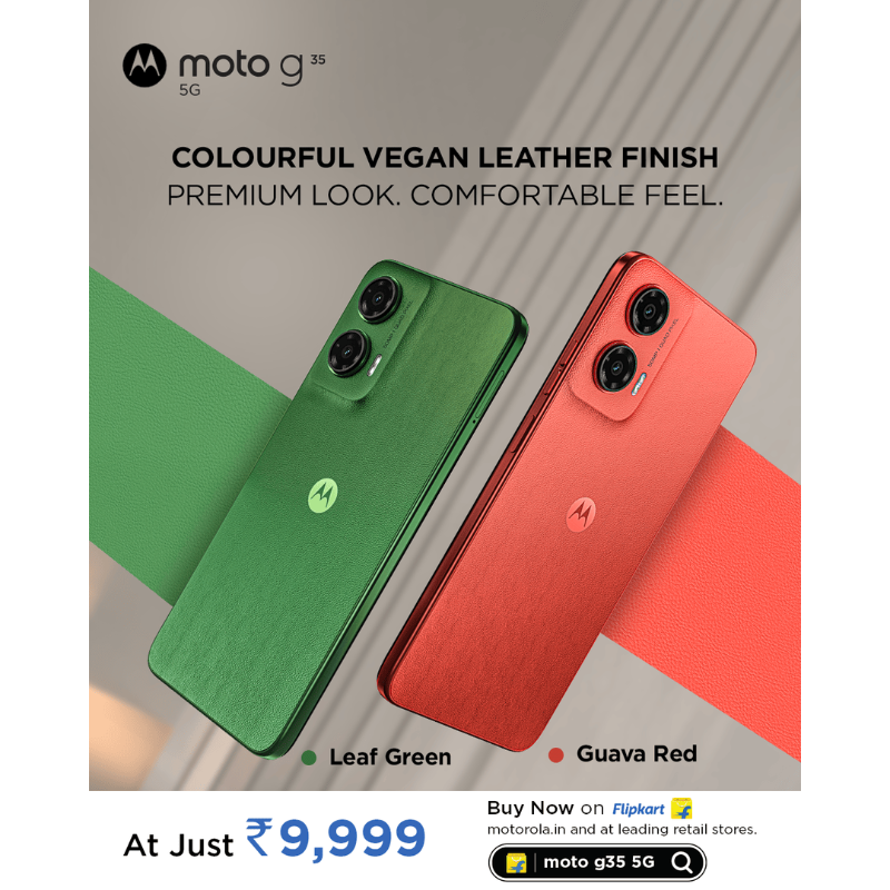 motorolaindia's tweet photo. #MotoG35 5G with its sleek & premium vegan leather finish, is the must have of this year! Experience dynamic pantone validated colours & an ultra thin design for premium looks & comfortable feel.
Buy now at ₹9,999 @Flipkart, https://t.co/azcEfy1Wlo & leading stores.
#ExtraaHai