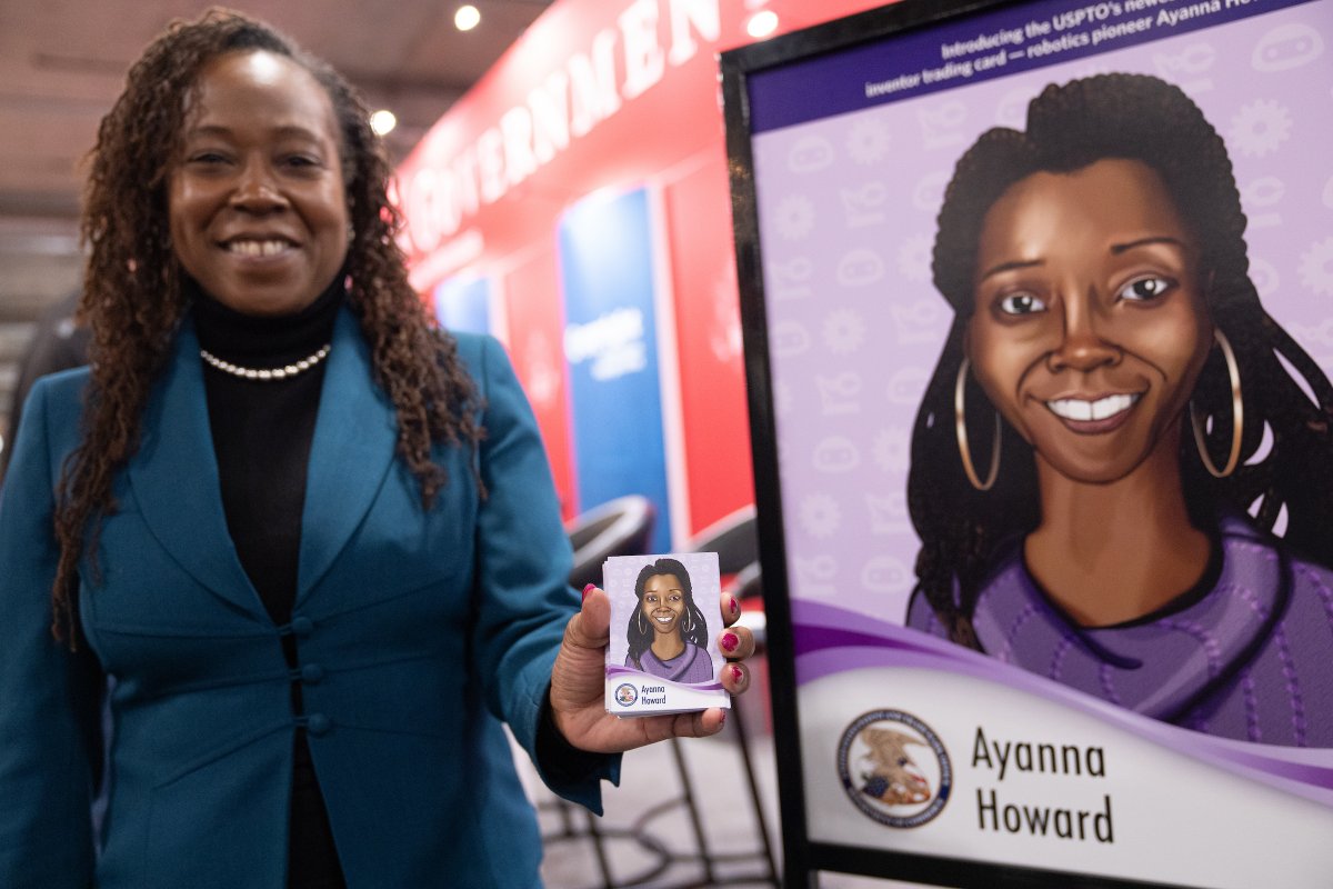 OSUengineering's tweet image. Dean Ayanna Howard has her own collectible card! She&apos;s the newest @USPTO Inventor Card Icon, joining the likes of George Washington Carver, Thomas Edison, Audrey Sherman, Marian Croak &amp;amp; more! uspto.gov/learning-and-r…