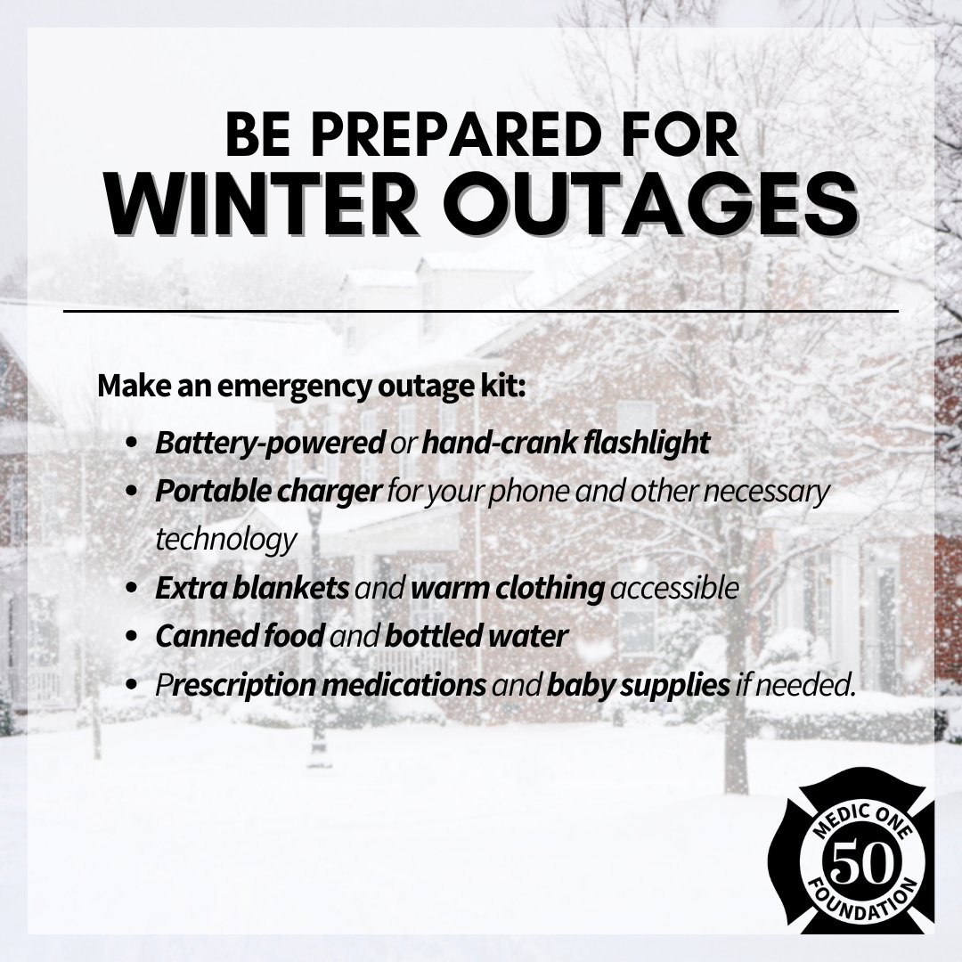Winter storms can sometimes lead to power outages, leaving us without heat or light. This year, resolve to be prepared by having an emergency power outage kit ready. 🔦

Being prepared for a power outage can make a big difference in your comfort and safety when the storm hits.